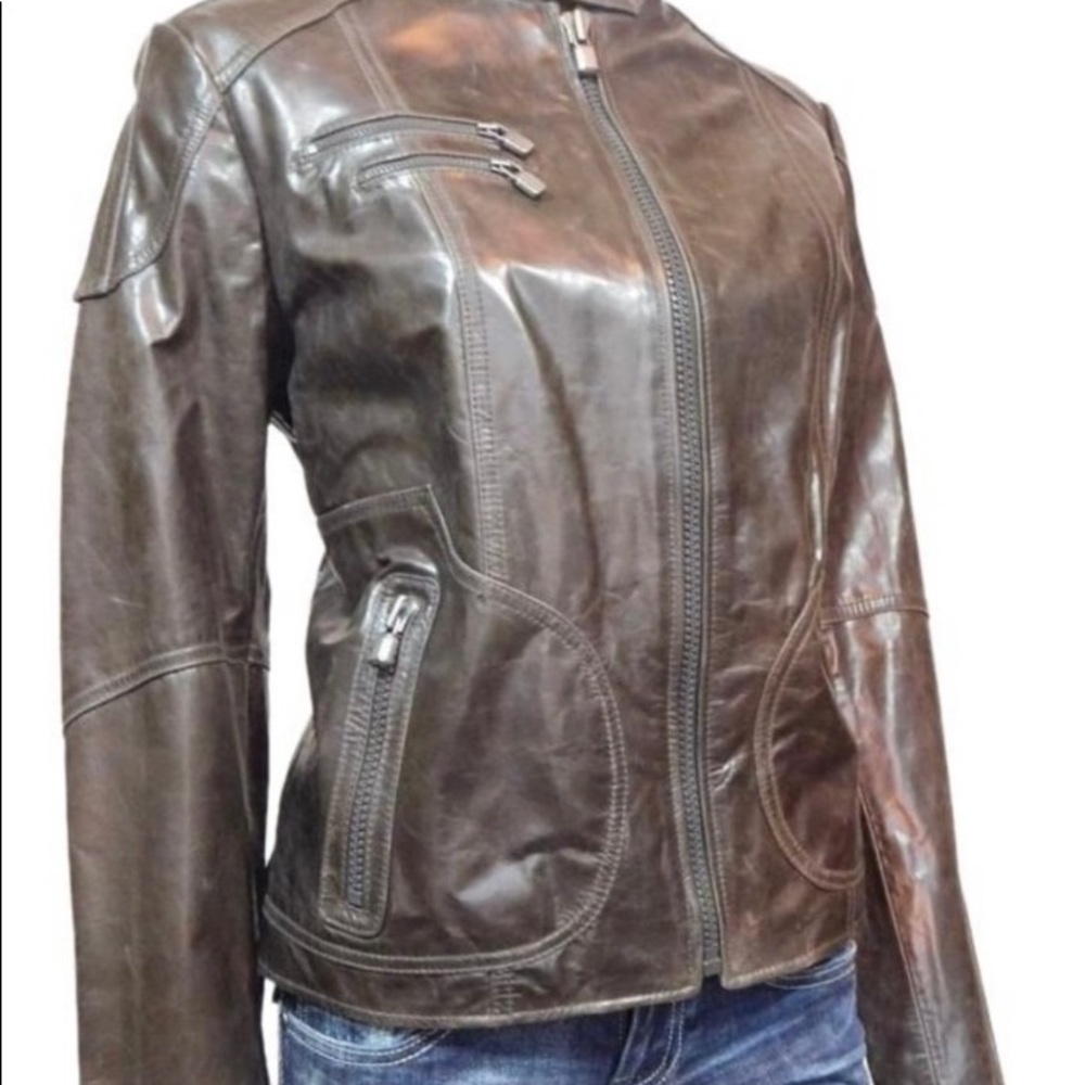Chocolate Brown Leather Moto Jacket